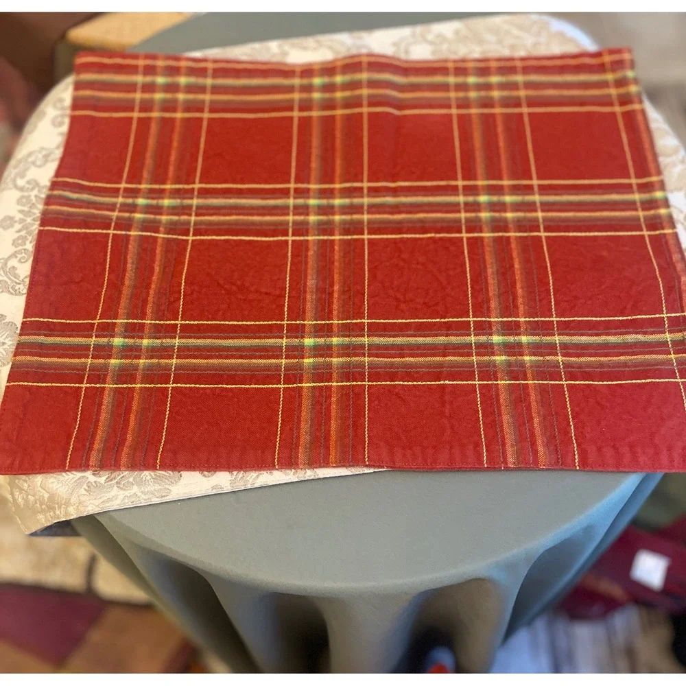 Red Plaid Woven Placemat Set Geometric Pattern Rectangular Table Mats